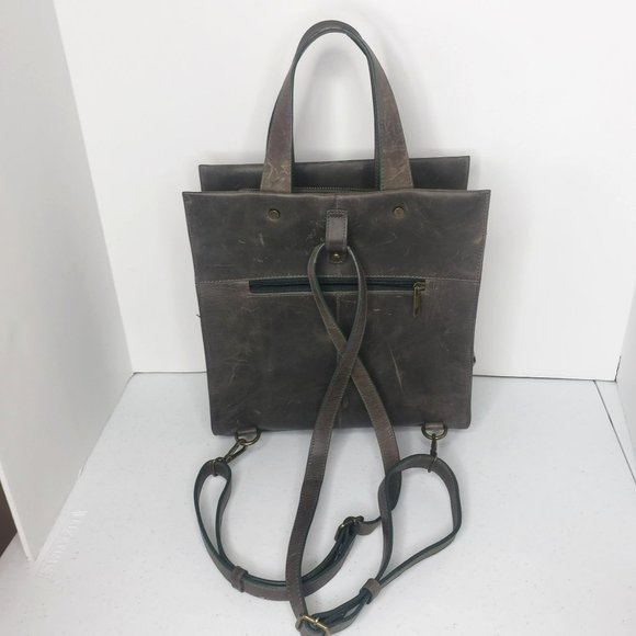 Tommy Bahama Convertible Purse Backpack Leather Bag Distressed Gorpcore Olive
